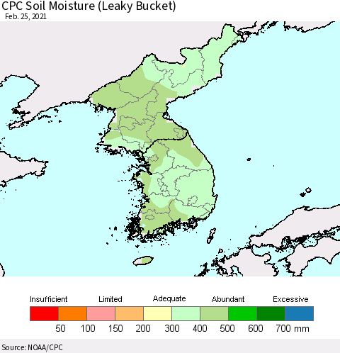 Korea CPC Soil Moisture (Leaky Bucket) Thematic Map For 2/21/2021 - 2/25/2021