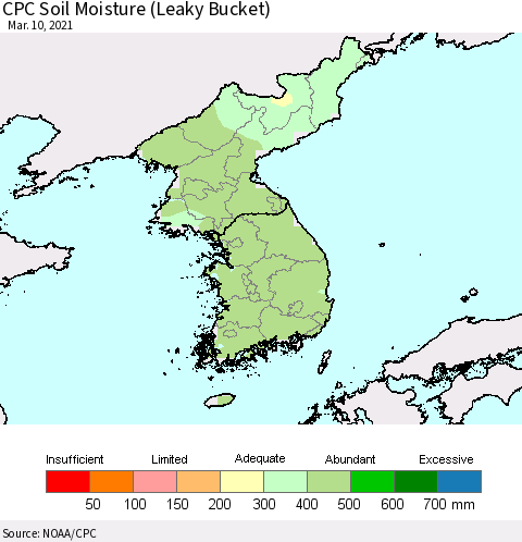 Korea CPC Soil Moisture (Leaky Bucket) Thematic Map For 3/6/2021 - 3/10/2021