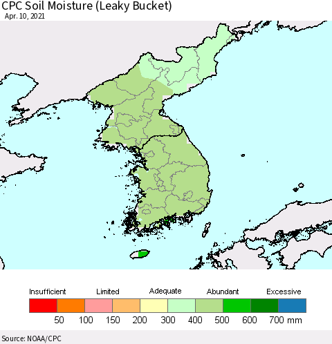 Korea CPC Soil Moisture (Leaky Bucket) Thematic Map For 4/6/2021 - 4/10/2021