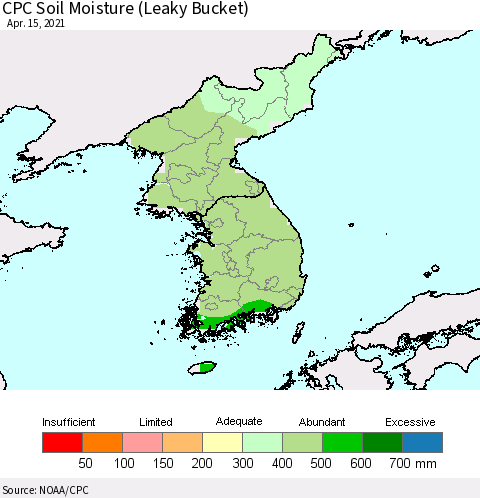 Korea CPC Soil Moisture (Leaky Bucket) Thematic Map For 4/11/2021 - 4/15/2021