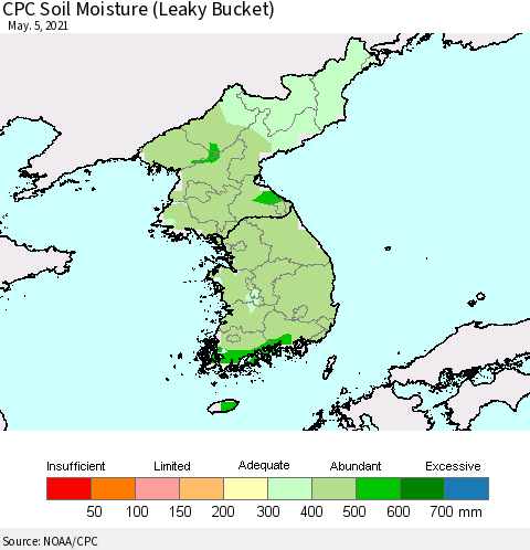 Korea CPC Soil Moisture (Leaky Bucket) Thematic Map For 5/1/2021 - 5/5/2021