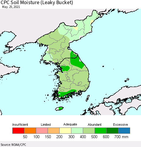 Korea CPC Soil Moisture (Leaky Bucket) Thematic Map For 5/21/2021 - 5/25/2021