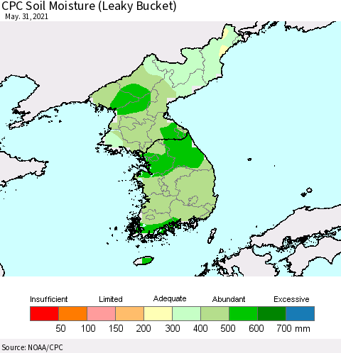 Korea CPC Soil Moisture (Leaky Bucket) Thematic Map For 5/26/2021 - 5/31/2021