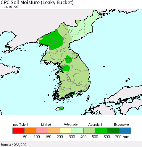 Korea CPC Soil Moisture (Leaky Bucket) Thematic Map For 6/6/2021 - 6/10/2021