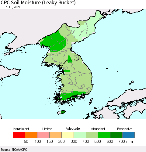 Korea CPC Soil Moisture (Leaky Bucket) Thematic Map For 6/11/2021 - 6/15/2021