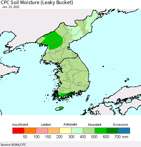Korea CPC Soil Moisture (Leaky Bucket) Thematic Map For 6/21/2021 - 6/25/2021