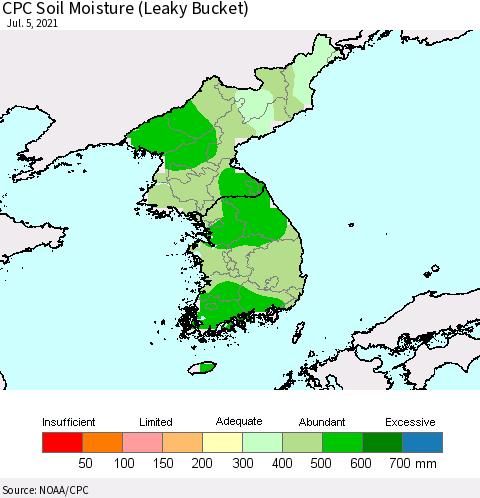 Korea CPC Soil Moisture (Leaky Bucket) Thematic Map For 7/1/2021 - 7/5/2021
