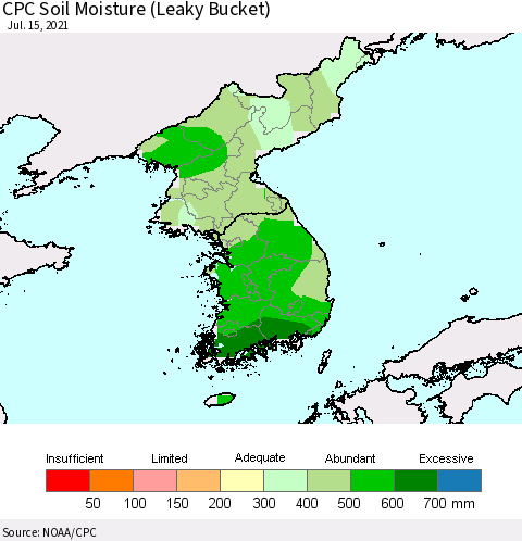 Korea CPC Soil Moisture (Leaky Bucket) Thematic Map For 7/11/2021 - 7/15/2021