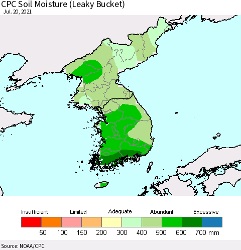 Korea CPC Soil Moisture (Leaky Bucket) Thematic Map For 7/16/2021 - 7/20/2021