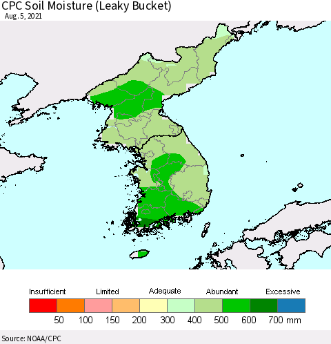 Korea CPC Soil Moisture (Leaky Bucket) Thematic Map For 8/1/2021 - 8/5/2021