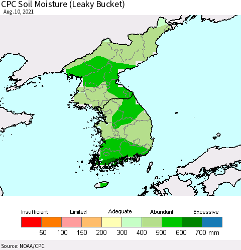 Korea CPC Soil Moisture (Leaky Bucket) Thematic Map For 8/6/2021 - 8/10/2021