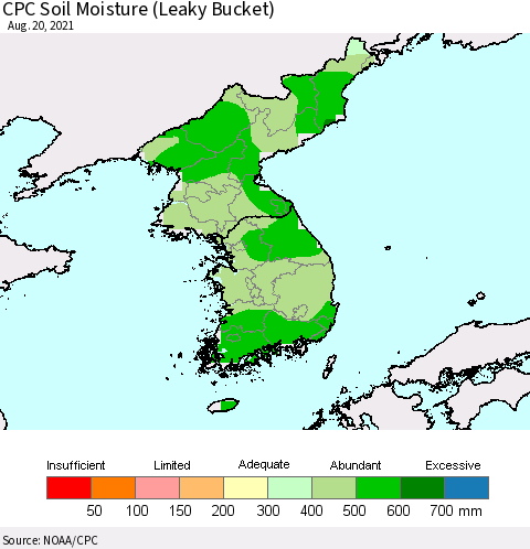 Korea CPC Soil Moisture (Leaky Bucket) Thematic Map For 8/16/2021 - 8/20/2021