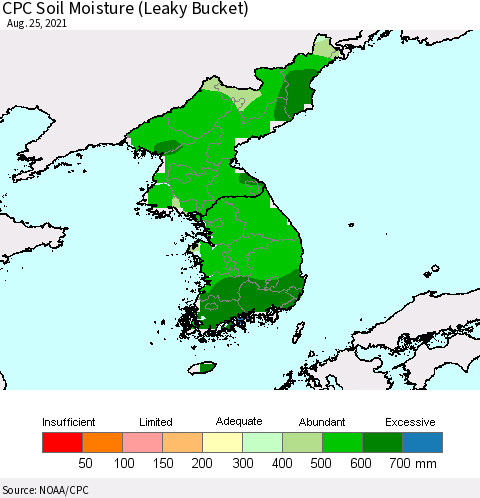 Korea CPC Soil Moisture (Leaky Bucket) Thematic Map For 8/21/2021 - 8/25/2021