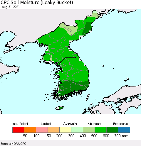 Korea CPC Soil Moisture (Leaky Bucket) Thematic Map For 8/26/2021 - 8/31/2021