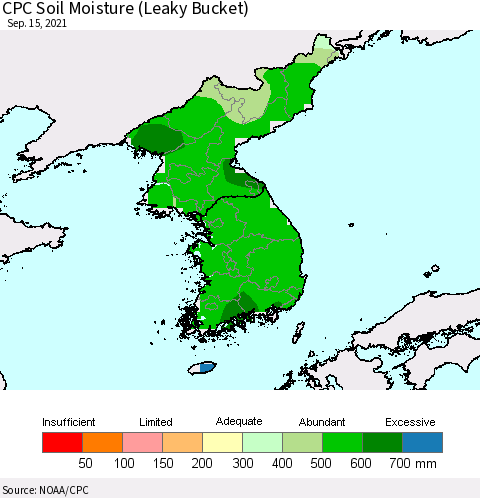 Korea CPC Soil Moisture (Leaky Bucket) Thematic Map For 9/11/2021 - 9/15/2021