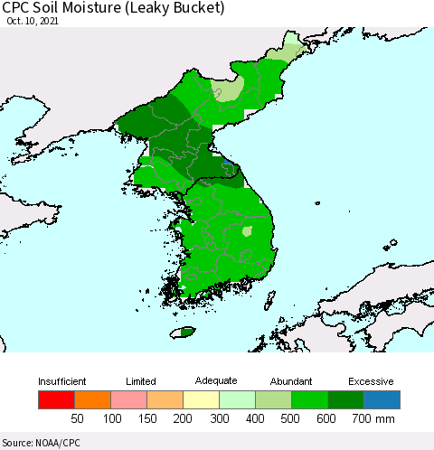 Korea CPC Soil Moisture (Leaky Bucket) Thematic Map For 10/6/2021 - 10/10/2021