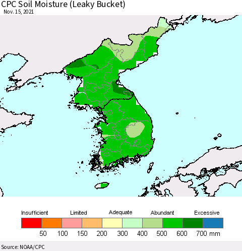 Korea CPC Soil Moisture (Leaky Bucket) Thematic Map For 11/11/2021 - 11/15/2021