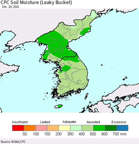 Korea CPC Soil Moisture (Leaky Bucket) Thematic Map For 12/16/2021 - 12/20/2021