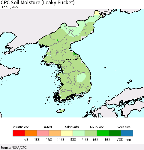 Korea CPC Soil Moisture (Leaky Bucket) Thematic Map For 2/1/2022 - 2/5/2022