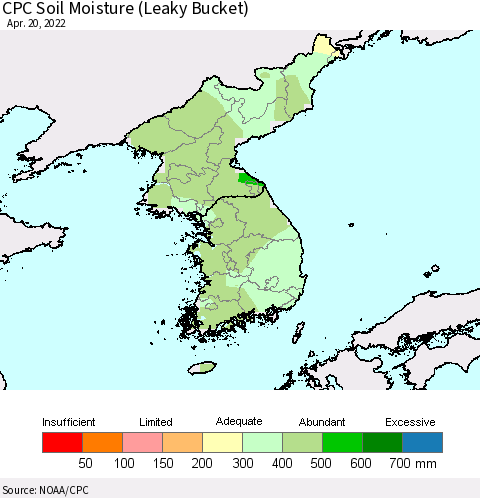 Korea CPC Soil Moisture (Leaky Bucket) Thematic Map For 4/16/2022 - 4/20/2022