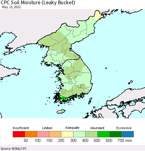 Korea CPC Calculated Soil Moisture (Leaky Bucket) Thematic Map For 5/11/2022 - 5/15/2022