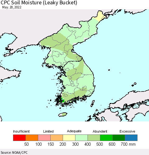 Korea CPC Soil Moisture (Leaky Bucket) Thematic Map For 5/16/2022 - 5/20/2022
