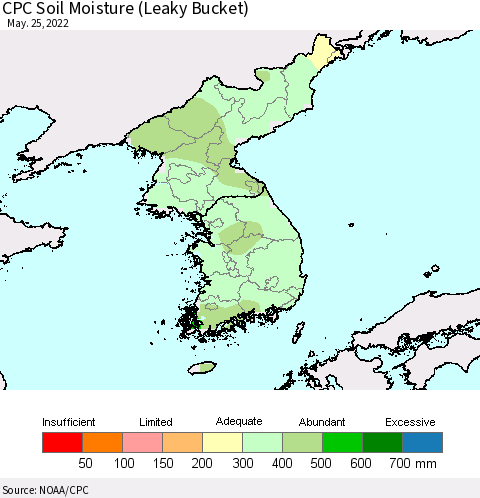 Korea CPC Soil Moisture (Leaky Bucket) Thematic Map For 5/21/2022 - 5/25/2022