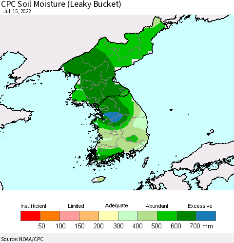 Korea CPC Soil Moisture (Leaky Bucket) Thematic Map For 7/11/2022 - 7/15/2022