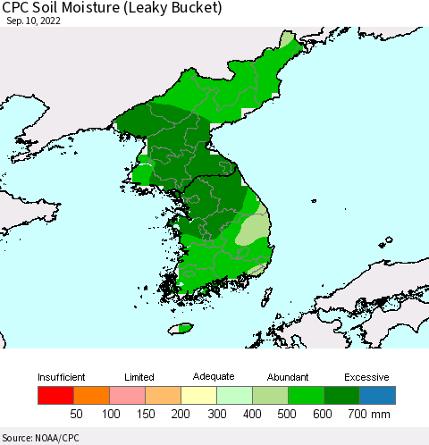 Korea CPC Soil Moisture (Leaky Bucket) Thematic Map For 9/6/2022 - 9/10/2022