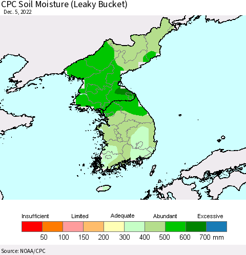Korea CPC Soil Moisture (Leaky Bucket) Thematic Map For 12/1/2022 - 12/5/2022