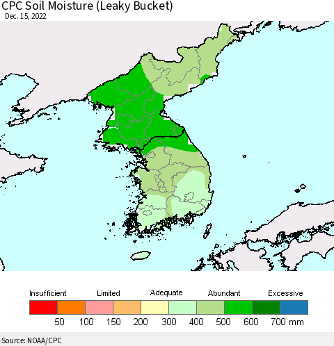 Korea CPC Soil Moisture (Leaky Bucket) Thematic Map For 12/11/2022 - 12/15/2022