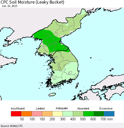 Korea CPC Soil Moisture (Leaky Bucket) Thematic Map For 1/6/2023 - 1/10/2023