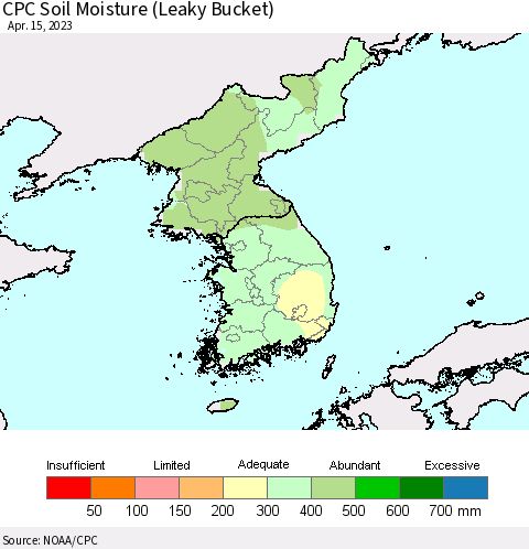 Korea CPC Soil Moisture (Leaky Bucket) Thematic Map For 4/11/2023 - 4/15/2023