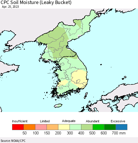 Korea CPC Soil Moisture (Leaky Bucket) Thematic Map For 4/21/2023 - 4/25/2023