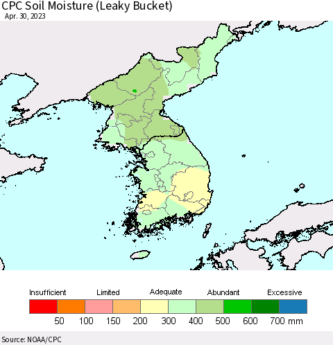 Korea CPC Soil Moisture (Leaky Bucket) Thematic Map For 4/26/2023 - 4/30/2023