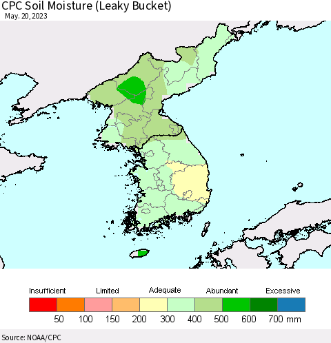 Korea CPC Soil Moisture (Leaky Bucket) Thematic Map For 5/16/2023 - 5/20/2023