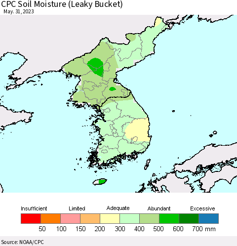 Korea CPC Soil Moisture (Leaky Bucket) Thematic Map For 5/26/2023 - 5/31/2023