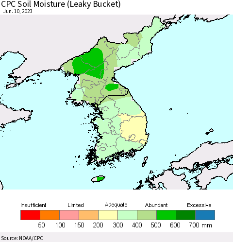 Korea CPC Soil Moisture (Leaky Bucket) Thematic Map For 6/6/2023 - 6/10/2023
