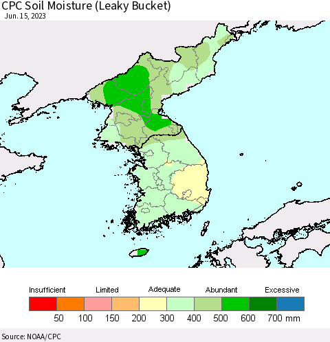 Korea CPC Soil Moisture (Leaky Bucket) Thematic Map For 6/11/2023 - 6/15/2023