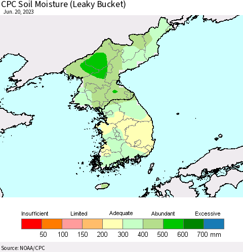Korea CPC Soil Moisture (Leaky Bucket) Thematic Map For 6/16/2023 - 6/20/2023