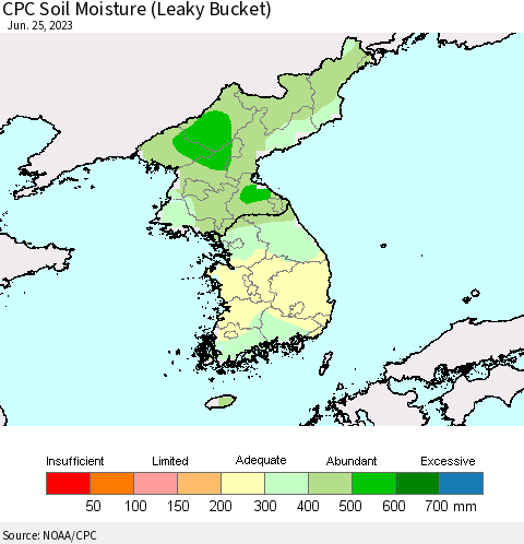 Korea CPC Soil Moisture (Leaky Bucket) Thematic Map For 6/21/2023 - 6/25/2023