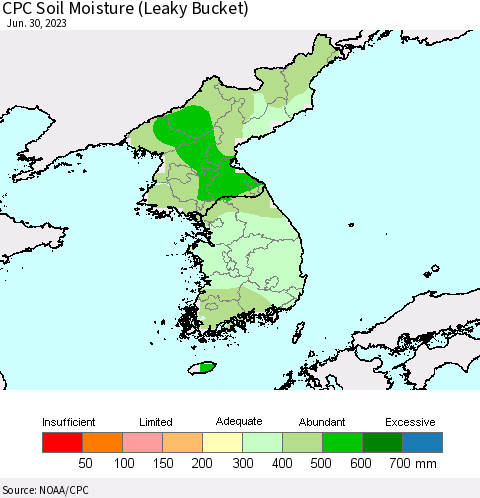 Korea CPC Soil Moisture (Leaky Bucket) Thematic Map For 6/26/2023 - 6/30/2023