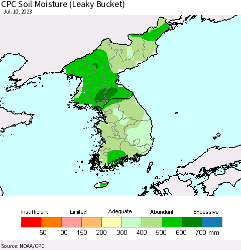 Korea CPC Soil Moisture (Leaky Bucket) Thematic Map For 7/6/2023 - 7/10/2023