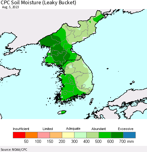 Korea CPC Soil Moisture (Leaky Bucket) Thematic Map For 8/1/2023 - 8/5/2023
