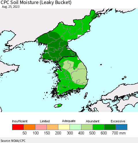 Korea CPC Soil Moisture (Leaky Bucket) Thematic Map For 8/21/2023 - 8/25/2023