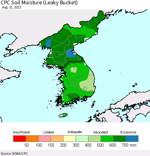 Korea CPC Soil Moisture (Leaky Bucket) Thematic Map For 8/26/2023 - 8/31/2023