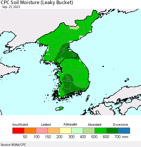 Korea CPC Soil Moisture (Leaky Bucket) Thematic Map For 9/21/2023 - 9/25/2023