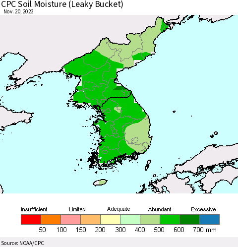Korea CPC Soil Moisture (Leaky Bucket) Thematic Map For 11/16/2023 - 11/20/2023