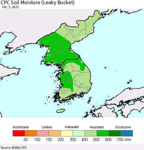 Korea CPC Soil Moisture (Leaky Bucket) Thematic Map For 12/1/2023 - 12/5/2023