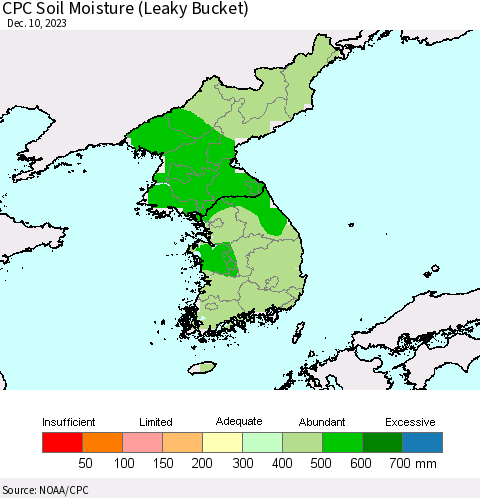 Korea CPC Soil Moisture (Leaky Bucket) Thematic Map For 12/6/2023 - 12/10/2023